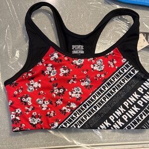 Pink VS Women's Red and Black Floral Sports Top